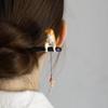 1 Pc Cute Cat Fishing Hairpin Sandalwood Tassel Hair Clip, 7.09Inch Long Hair Sticks, Shawl Hair Pins Retro Chinese Hair Stick view 2
