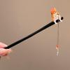 1 Pc Cute Cat Fishing Hairpin Sandalwood Tassel Hair Clip, 7.09Inch Long Hair Sticks, Shawl Hair Pins Retro Chinese Hair Stick view 4