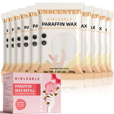 GIRLEARLE Paraffin Wax Refills 10 Packs Unscented for Paraffin Wax Bath Machine - for Dry Cracked Skin on Hands, Feet, Elbows - Moisturizing Hydration to Relieve Stiff Muscles & Joints