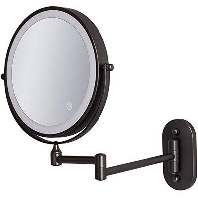 8'' Bathroom Mirrors Wall Mounted Makeup Mirror,Upgrade Auto Off LED Shaving Mirror 1X/10X Magnifying Double Sided 360Swivel Extendable,Powered by 4 x AAA Batteries Nickel(Black)