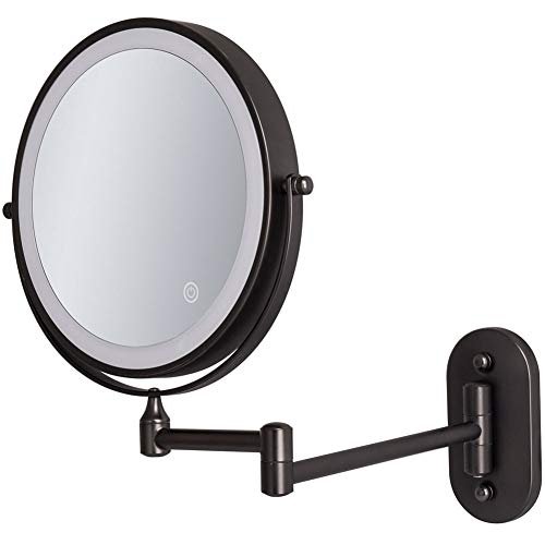8'' Bathroom Mirrors Wall Mounted Makeup Mirror,Upgrade Auto Off LED Shaving Mirror 1X/10X Magnifying Double Sided 360Swivel Extendable,Powered by 4 x AAA Batteries Nickel(Black)