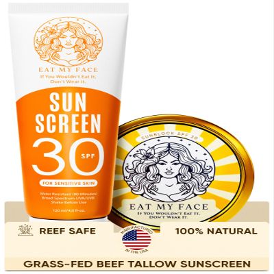 Eat My Face Sunscreen Bundle  Tinted SPF 30 for Sensitive Skin + Organic Beef Tallow SPF 30  Non-Nano Zinc, Reef Safe, Water-Resistant, Natural Sunblock for Face & Body, Travel Size