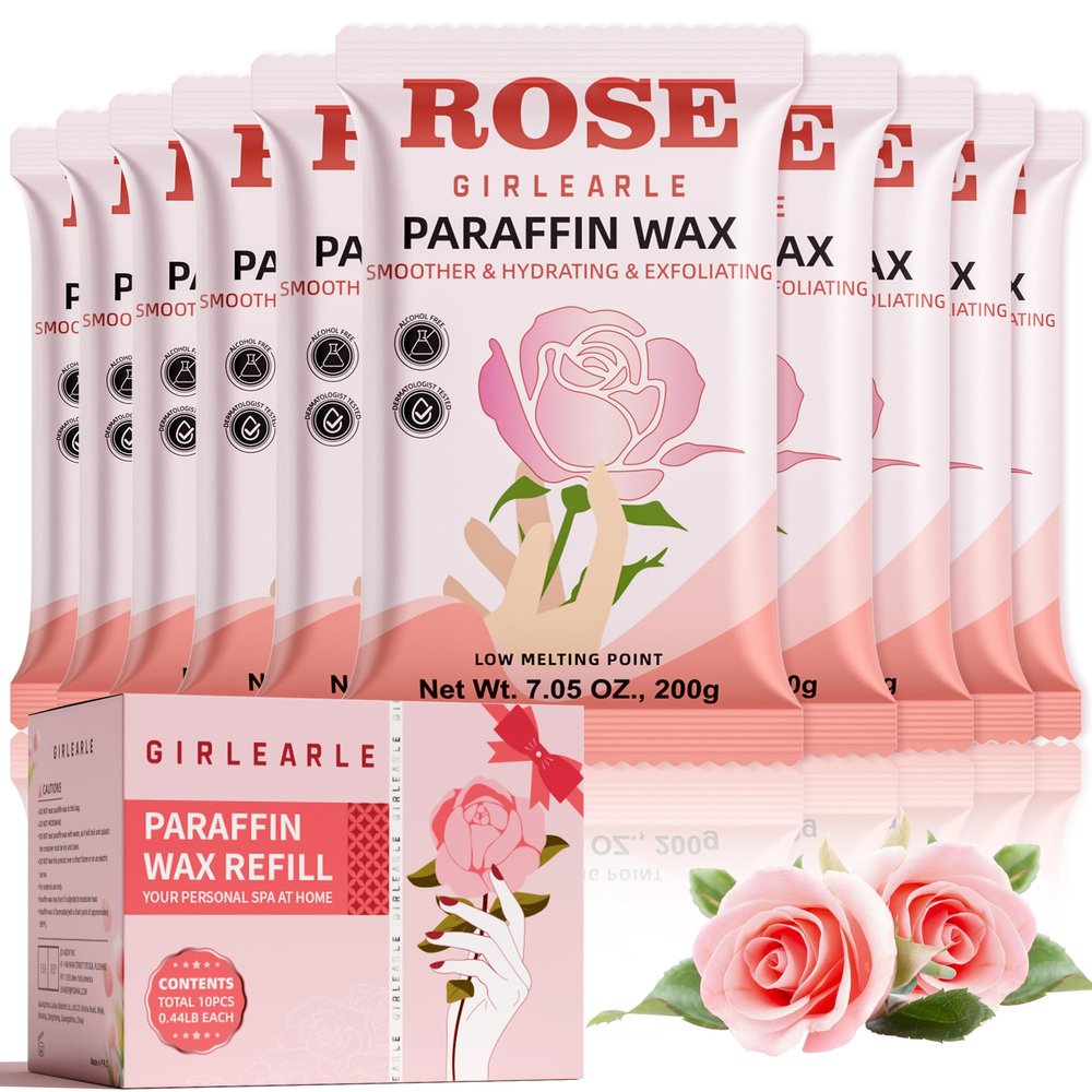 GIRLEARLE Paraffin Wax Refills 10 Packs for Paraffin Wax Bath Machine - for Dry Cracked Skin on Hands, Feet, Elbows - Moisturizing Hydration to Relieve Stiff Muscles & Joints (Rose)