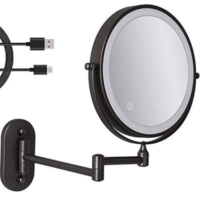 8'' Wall Mounted Makeup Mirror Black USB Rechargeable Double Sided with 3 Tones LED Lights,1x/7x Magnifying Bathroom Mirror for Shaving Extendable Arm Touch Control1X/7X(1X/7X)