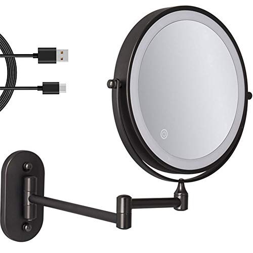 8'' Wall Mounted Makeup Mirror Black USB Rechargeable Double Sided with 3 Tones LED Lights,1x/7x Magnifying Bathroom Mirror for Shaving Extendable Arm Touch Control1X/7X(1X/7X)