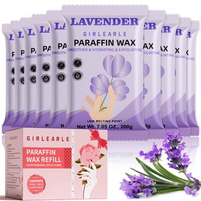GIRLEARLE Paraffin Wax Refills 10 Packs for Paraffin Wax Bath Machine - for Dry Cracked Skin on Hands, Feet, Elbows - Moisturizing Hydration to Relieve Stiff Muscles & Joints (Lavender)
