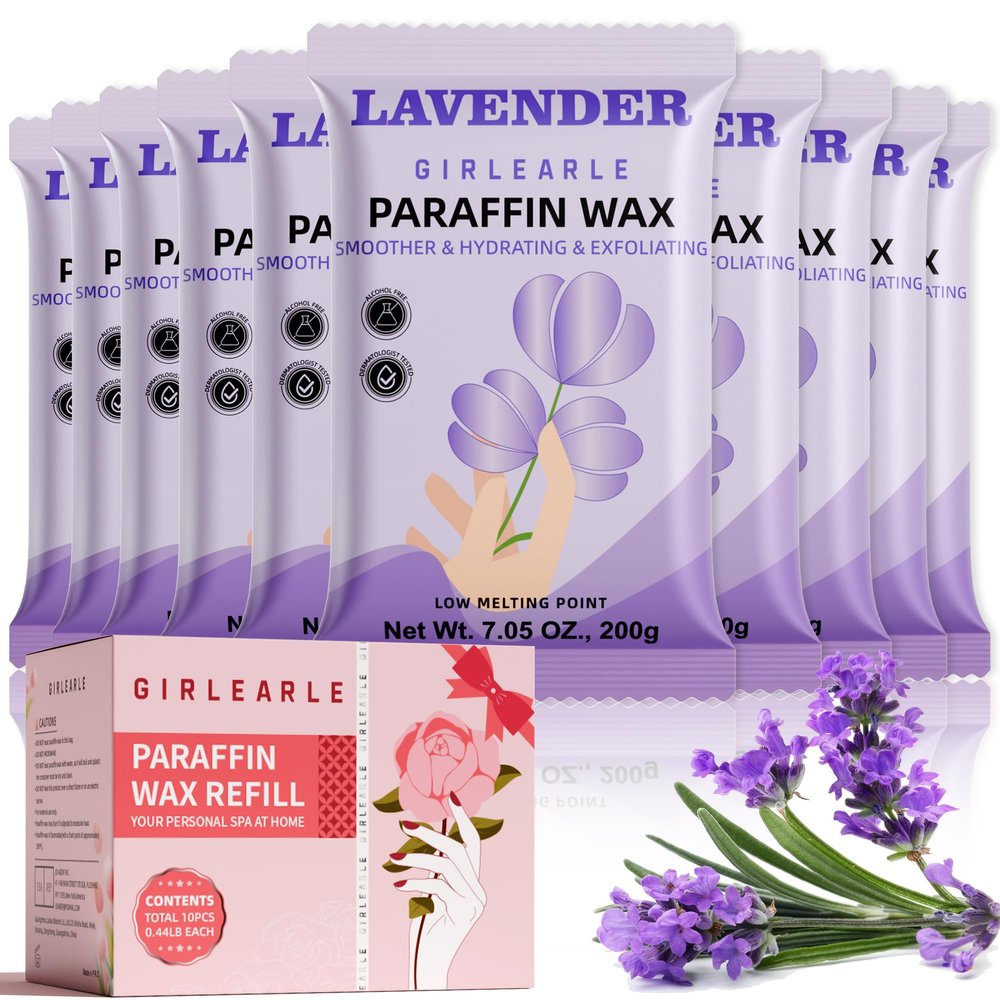 GIRLEARLE Paraffin Wax Refills 10 Packs for Paraffin Wax Bath Machine - for Dry Cracked Skin on Hands, Feet, Elbows - Moisturizing Hydration to Relieve Stiff Muscles & Joints (Lavender)