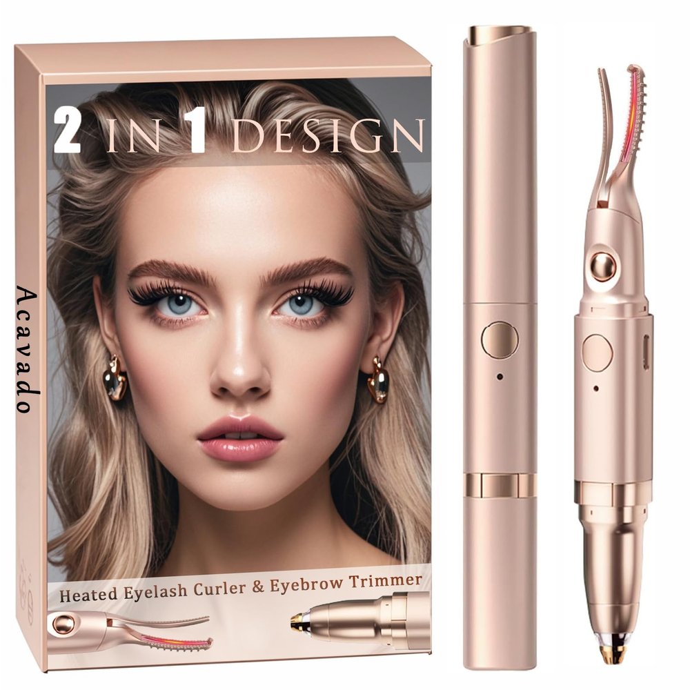 2 in 1 Heated Eyelash Curlers and Eyebrow Trimmer for Women, Electric Eyelash Curler with 2 Temperature Modes Anti-Burn USB Rechargeable Heated Eyelash Curler, Ideal Gift for Women (Gold)