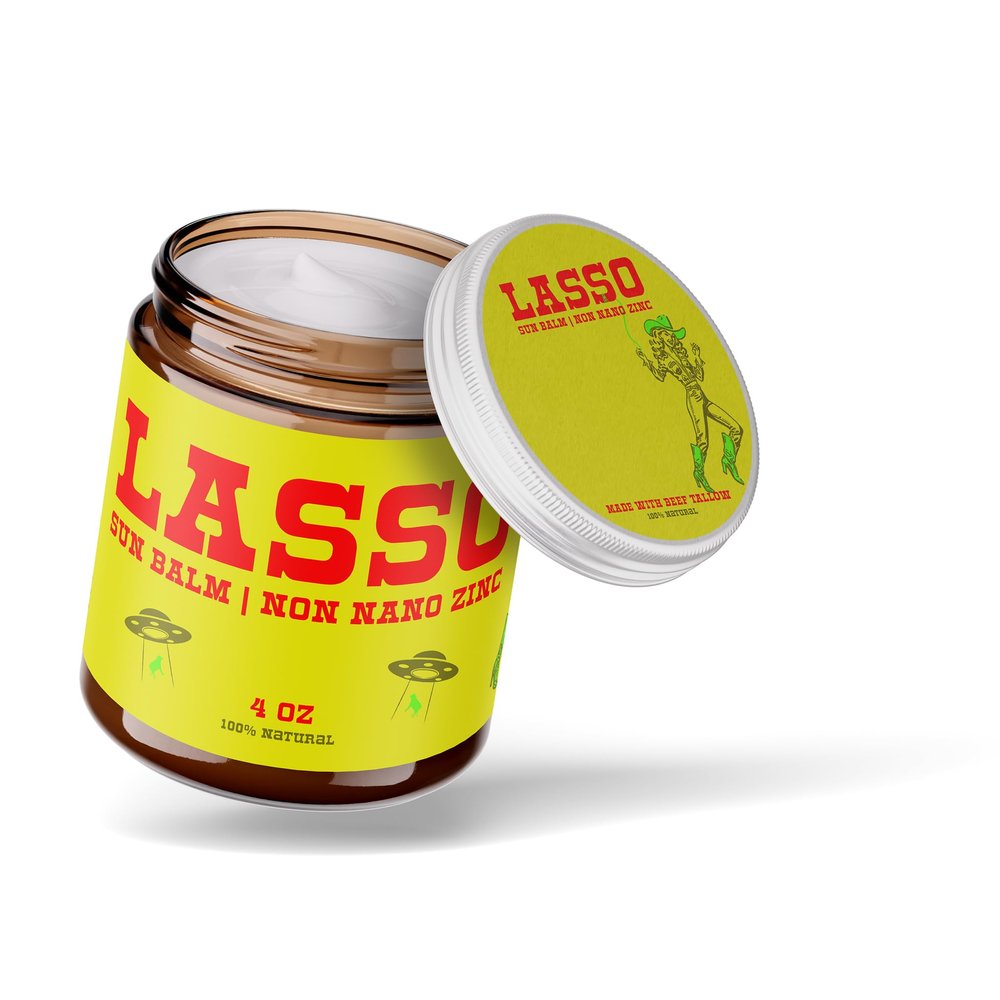 LASSO Tallow Sun Balm  Natural Moisturizing Balm with Non-Nano Zinc, Beeswax & Vitamin E  Grass-Fed Tallow  Reef-Safe, Sensitive Skin-Friendly, No White Cast- Hand Crafted in USA  4oz Glass Jar