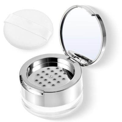 6 G Sliver Loose Powder Containers with Puff, Reusable Plastic Powder Case Empty Makeup Powder Container Mini Powder Compact DIY Makeup Powder Case with Mirror