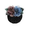 Floral Hair Bun Net with Organza Flowers, Black Crochet Mesh, Pink Decorative Blooms, 2.5 x 1.96 Inch, Women's Hair Accessory (Bean Paste&Blue) view 1