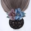 Floral Hair Bun Net with Organza Flowers, Black Crochet Mesh, Pink Decorative Blooms, 2.5 x 1.96 Inch, Women's Hair Accessory (Bean Paste&Blue) view 2