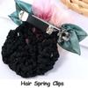 Floral Hair Bun Net with Organza Flowers, Black Crochet Mesh, Pink Decorative Blooms, 2.5 x 1.96 Inch, Women's Hair Accessory (Bean Paste&Blue) view 3