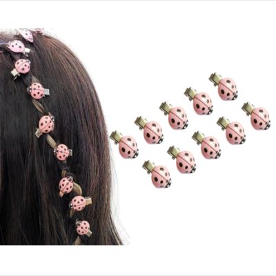 TYATVS 10 Pcs Ladybug Hair Clips Cute Whimsy Twee Lady Bug Barrettes Y2k Animal Grunge Whimsigoth Accessories (pink)