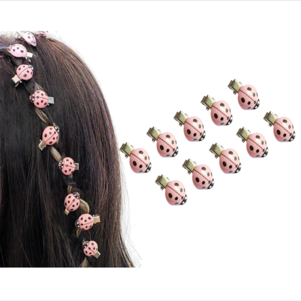 TYATVS 10 Pcs Ladybug Hair Clips Cute Whimsy Twee Lady Bug Barrettes Y2k Animal Grunge Whimsigoth Accessories (pink)