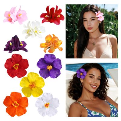 10PCS Hawaiian Flower Hair Clips for Women Plumeria Hibiscus Hair Clips 3.5 Inch Artificial Flower Clips Bohemian Hairpin for Vacation Beach Party Girls Gifts (Multicolor-A)