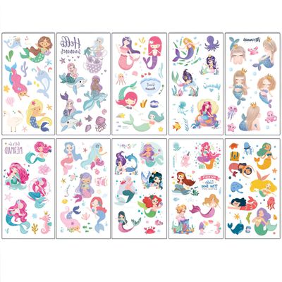 10sheets Cartoon Mermaid Temporary Tattoos,Cute Tattoos sticker for Kids for Birthday Party or School Show,Mermaid DIY Decoration,Temp Tattoos for Kids,