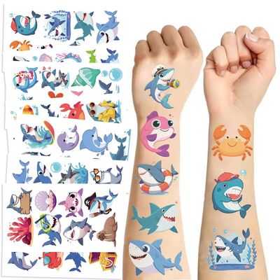 20sheet(160 patterns) Shark Temporary Tattoos,Sea Animal Fish Under The Sea Ocean Birthday Party Decorations Decor Favors Supplies Gifts Boys Girls Cute Fake Tattoo School Reward Themed