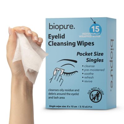 Biopure Eyelid Cleansing Wipes for Dry Eyes  15 Individually Wrapped Pre-Moistened Wipes  Prevent Styes & Refresh Eyes  Preservative-Free Eye Care Wipe for Daily Hygiene -15 Count