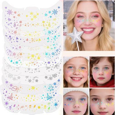 12Pcs Christmas Glitter Freckle Face Tattoos  Holographic Multicolor & Silver Laser Stickers, Waterproof Temporary Face Decals for Women Holiday Makeup, Festival, Party & Dance Accessories