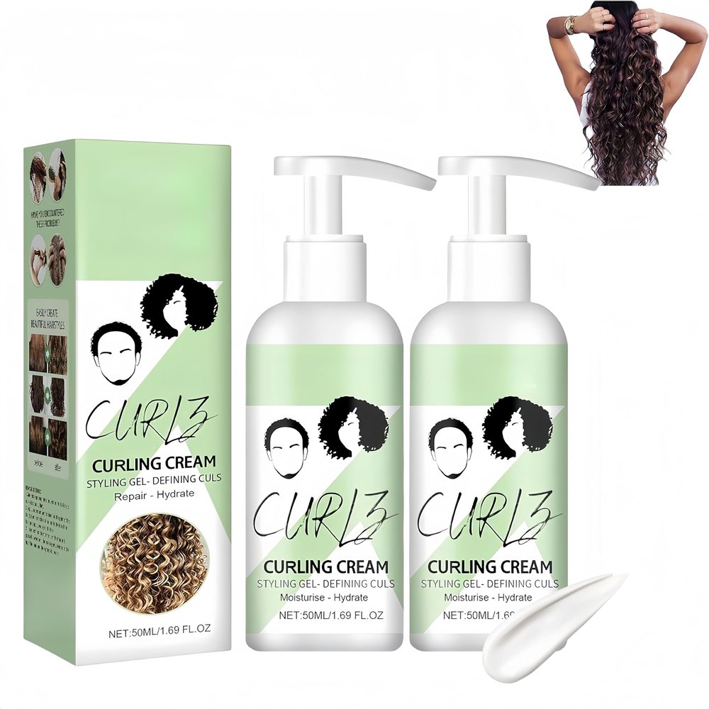 Curl Defining Cream, Hair-Volumizing Cream for Curly Hair Anti Frizz, Moisturizing, Smoothing for All Natural Textures (2 Pcs)