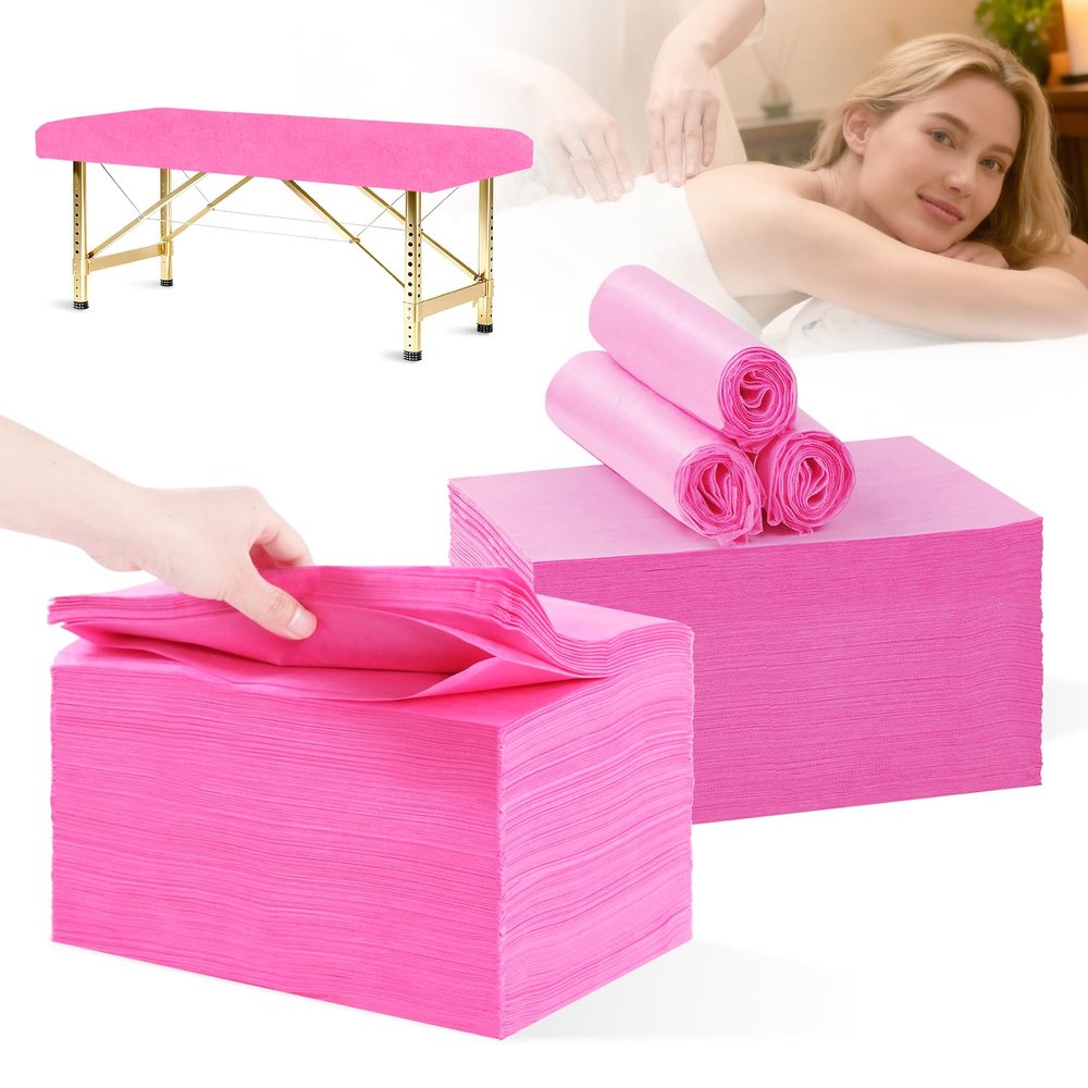 200 PCS Pink Disposable Massage Table Sheets 31"x71" Waterproof Anti-Slip Breathable - Bulk Pack for High-Traffic Lash Salons