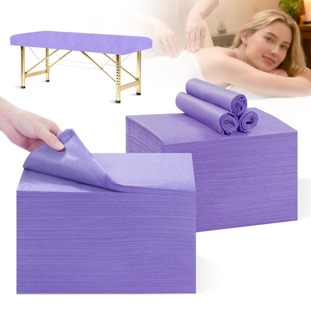 200 PCS Purple Disposable Massage Table Sheets 31"x71" Waterproof Anti-Slip Breathable - Bulk Pack for Premium Spas