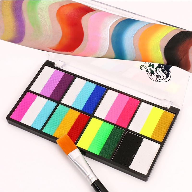 8 Compartments 23 Colours Rainbow Water Soluble Face Paint Set with Brushes Party Music Festival Makeup Oil Body Paint Face Paint Painting Opera Face Paint