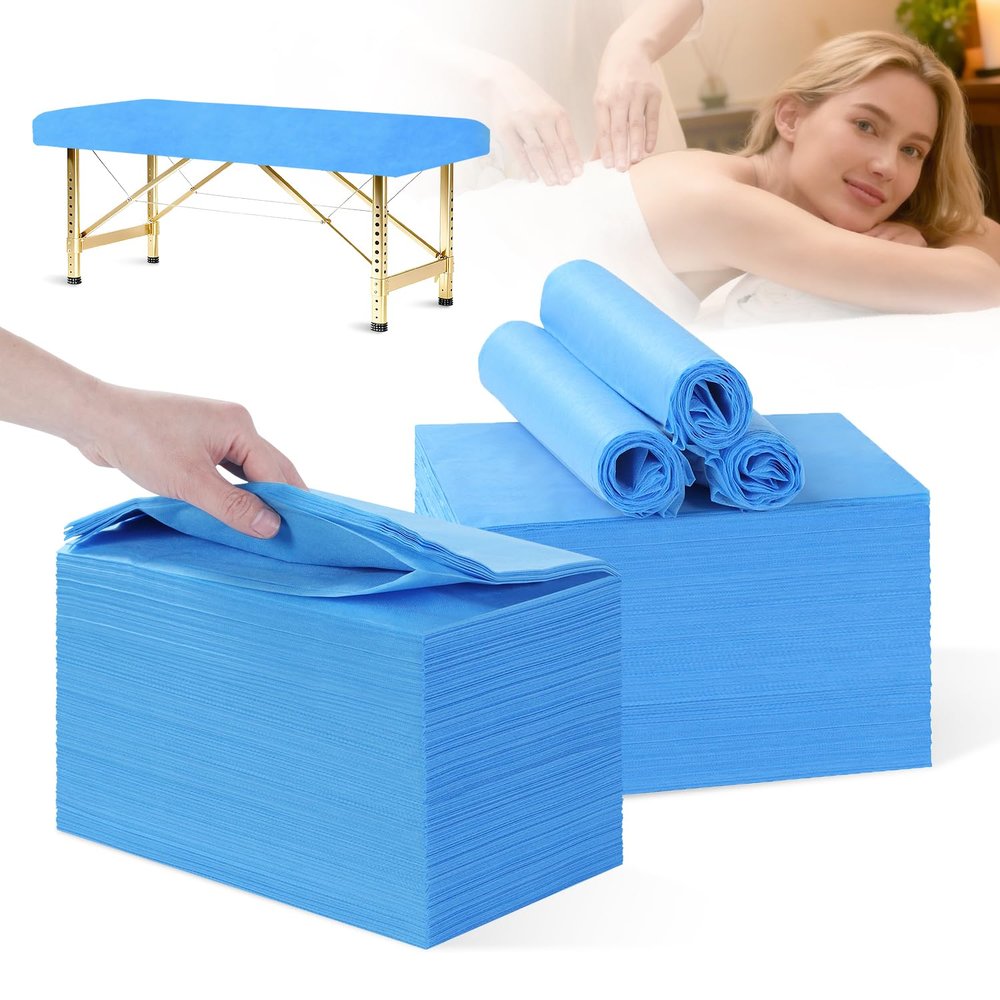 Disposable Bed Sheets 200 Pcs 31" x 71" Breathable Non Woven Fabric - Massage Table Sheets & SPA Bed Cover for Massage, Beauty, Tattoos (Blue)