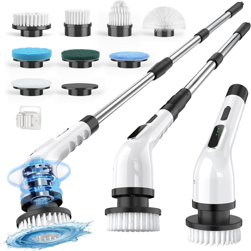 Electric Spin Scrubber for Cleaning Bathroom, Shower Scrubber Cordless Cleaning Brush with IPX7 Waterproof & 3 Speed-9 Brush Heads, Bathroom Cleaning Supplies for Shower Tub Kitchen Tile Toilet Floor