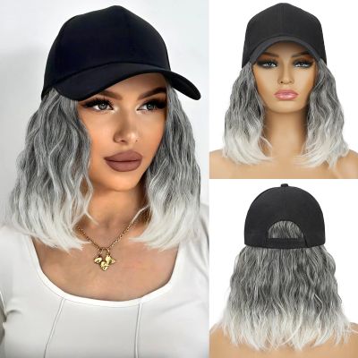 HANYUDIE Hat Wig for Women Wig Cap with Curly Hair Extensions Hat with Hair Wave Adjustable Baseball Cap Wigs