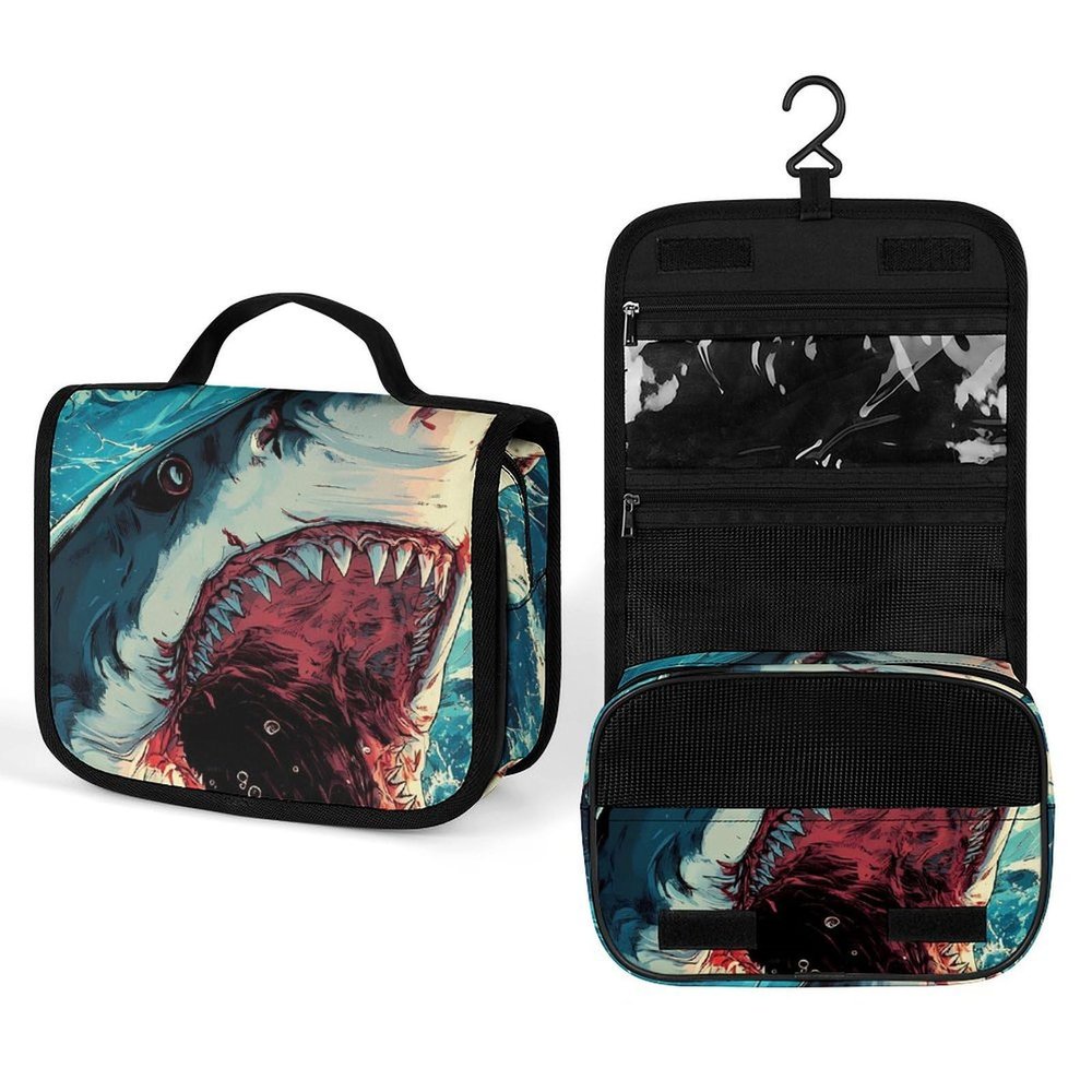 Abyss Shark Waves Ocean Makeup Bag Portable Cosmetic Bag Large Capacity Travel Toiletry Case Organizer