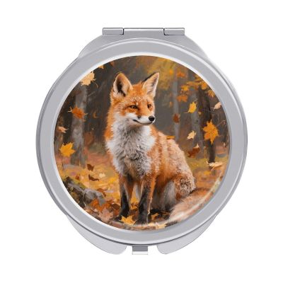 ERSTSNCK Sly Fox Compact Mirror for Purse, Double-Sided 1x/2x Magnifying Metal Pocket Makeup Mirrors, Folding Mini Vanity Mirror, Handheld Round Travel Cosmetic Mirrors for Women