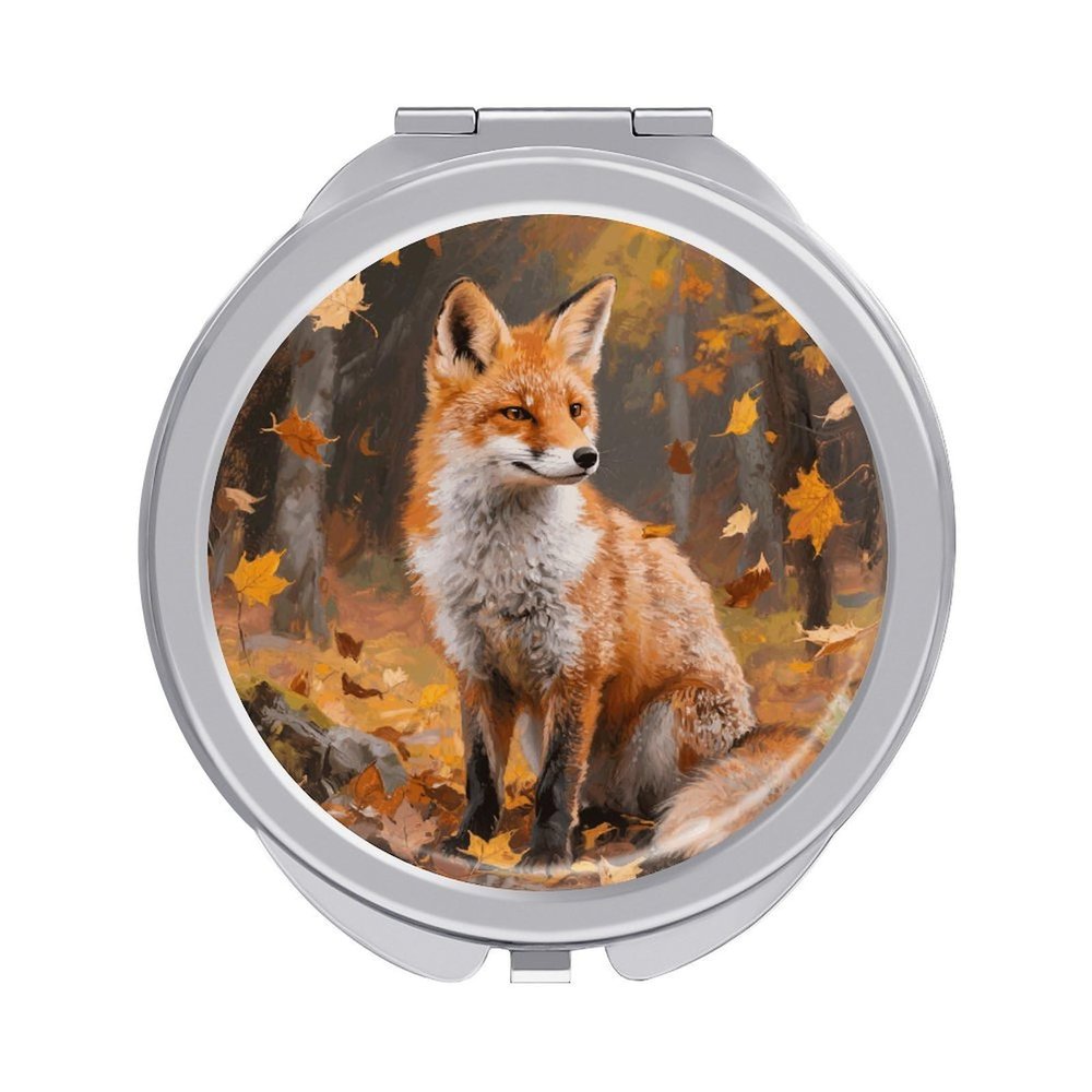 ERSTSNCK Sly Fox Compact Mirror for Purse, Double-Sided 1x/2x Magnifying Metal Pocket Makeup Mirrors, Folding Mini Vanity Mirror, Handheld Round Travel Cosmetic Mirrors for Women