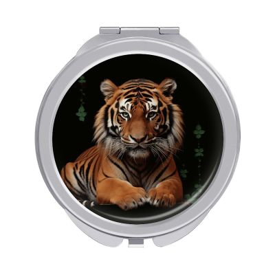 ERSTSNCK with Tiger and Paws Compact Mirror for Purse, Double-Sided 1x/2x Magnifying Metal Pocket Makeup Mirrors, Folding Mini Vanity Mirror, Handheld Round Travel Cosmetic Mirrors for Women