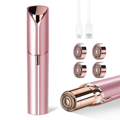Facial Hair Removal for Women, Portable Painless Hair Remover Device, Rechargeable, with 4 Replacement Heads, for Face, Upper Lip and Chin