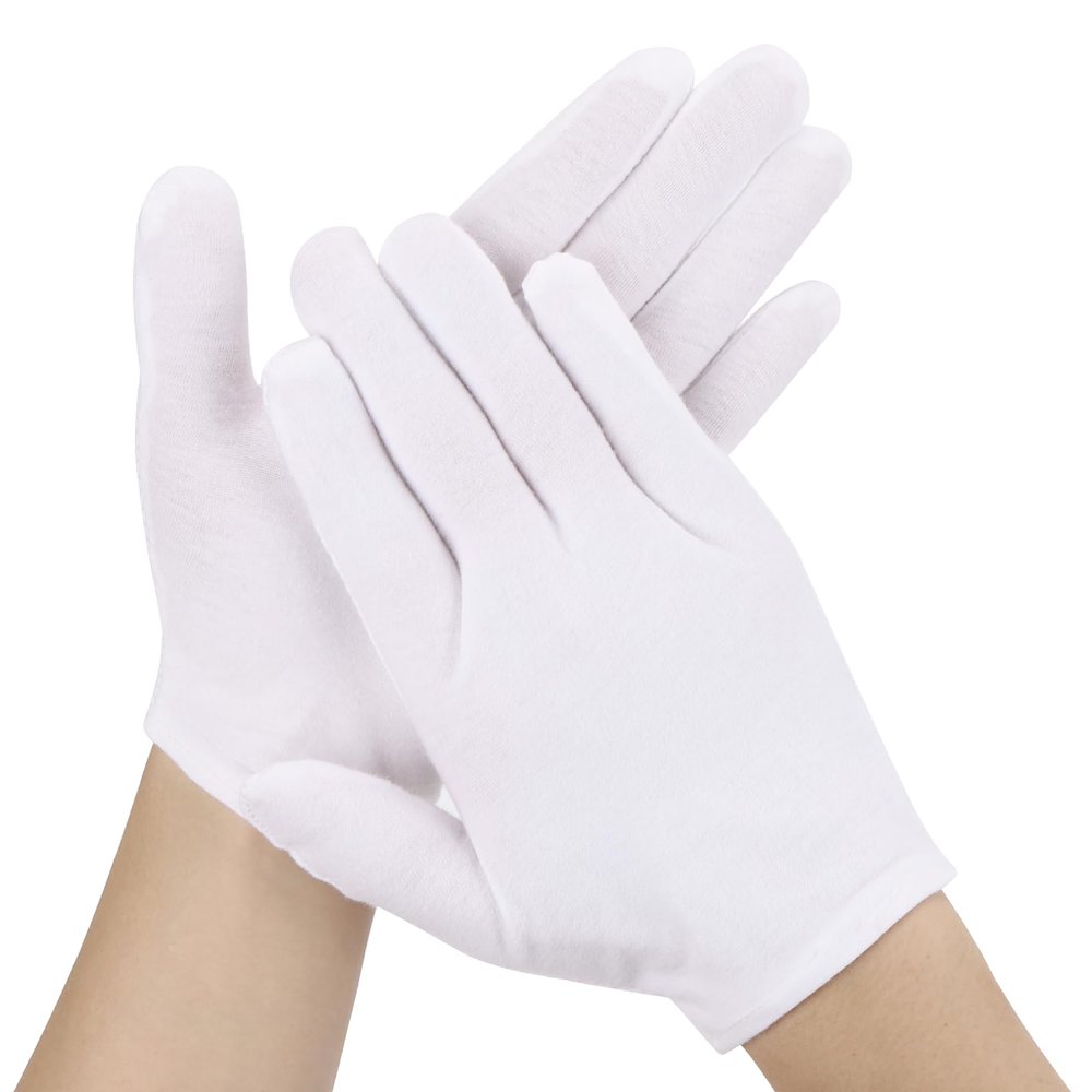 6 Pairs White Cotton Gloves Large for Dry Hands, Moisturizing Spa Glove for Women Men Breathable Gloves