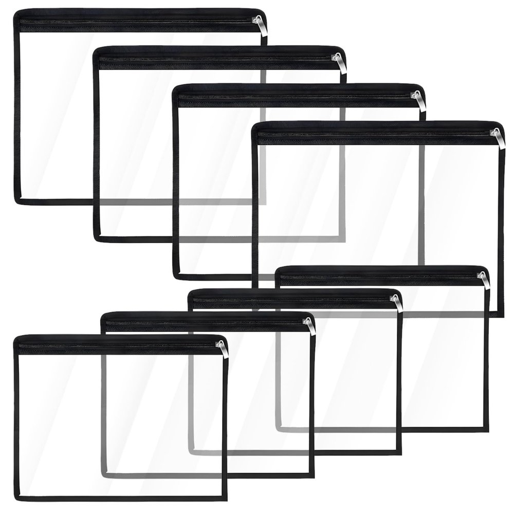 8 Transparent Zipper Pouches, Multi-Purpose Waterproof PVC Storage Bags, Perfect for Organizing Cosmetics & Documents
