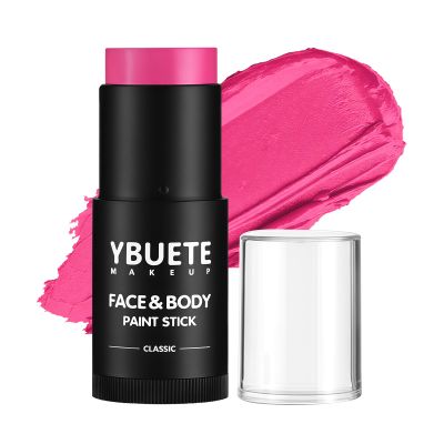 YBUETE Pink Face Body Painting Stick, Professional Full-coverage Cream Pink Face Paint for Halloween SFX Makeup Clown Costume Party, Washable Bright Eye Cheek Art Stick for Adult Festival Carnival