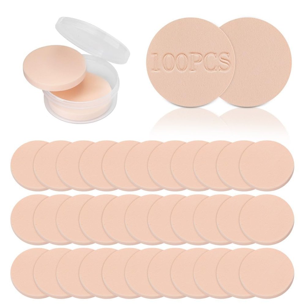 100 Count Round Makeup Sponges With Storage Box, Ultra-Soft Blenders For Face, Eye, And Beauty Routine, Dual-Use Powder Puffs For Dry Or Wet Application