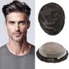 Hair Wonders Hair System For Men Fine Mono Mens Hairpiece Real Human Hair Replacement Systems Poly Skin Mens Toupee Protesis Capilar Hombre 7X9-120% Density 220# 2# DARKEST BROWN+20% GREY view 1