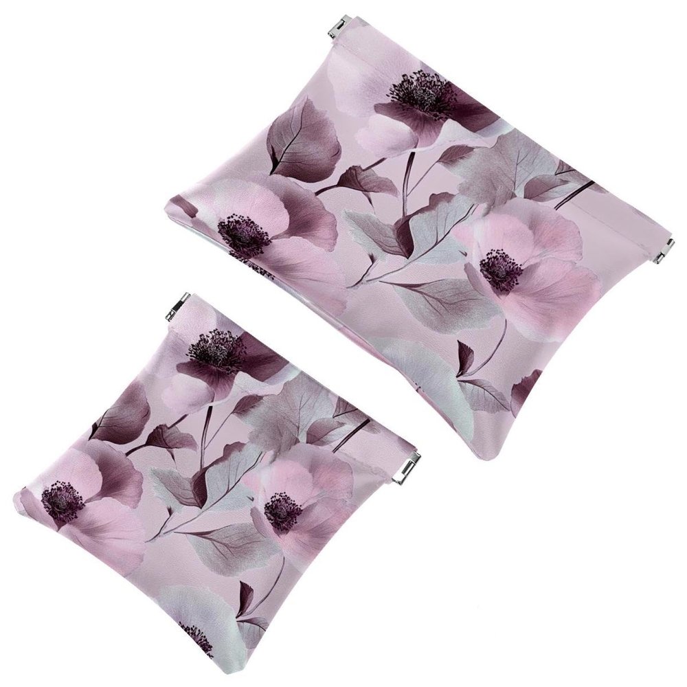 2Pcs Colorful Aesthetic Flowers-401 Pocket Cosmetic Bag for Purses, Waterproof Makeup Bag Cosmetic Pouch, Portable No Zipper Makeup Bag