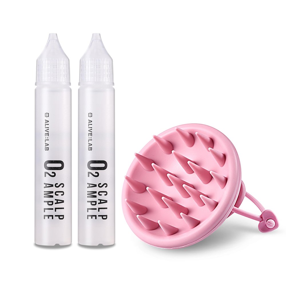 ALIVELAB O2 Scalp Ample (2 x 0.85 fl.oz) & Clean Scalp Shampoo Brush Massager