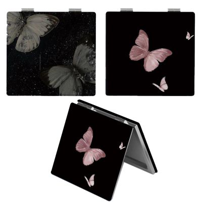 2 Pcs Compact Mirror, 2X Magnification Black Butterfly Double-Sided Patterns Handheld Portable for Handbag Purse Pocket Travel Makeup Mirror, Portable Beauty Mirror, Makeup Tools for Women & Girls