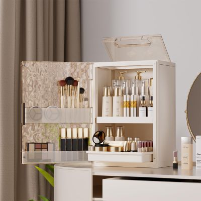 AERCIINC Makeup Organizer with Drawers,Skincare Organizer for Vanity,Large Cosmetic Display Case with Handle,Storage Organizers with Cover and Makeup Brush Holder for Dresser, Bathroom Countertop