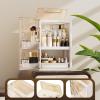 AERCIINC Makeup Organizer with Drawers,Skincare Organizer for Vanity,Large Cosmetic Display Case with Handle,Storage Organizers with Cover and Makeup Brush Holder for Dresser, Bathroom Countertop view 4