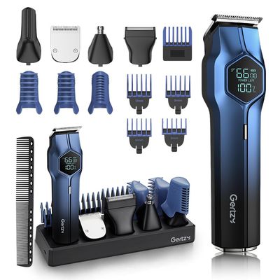 5-in-1 Electric Beard Trimmer Magnetic Replacement Heads, Professional Cordless Hair Clippers for Men Rechargeable, IPX7 Waterproof Grooming Kit for Face, Mustache, Body, Nose, Gifts for Men (Blue)