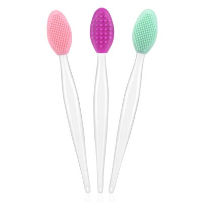 3 Pcs Lip Scrub Brush,Double-Sided Silicone Exfoliating Tool for Dark Lips,Lip Scrubber Exfoliator,Pore Cleaning Brush for Men Women Lip Lightening(Pink+Purple+Green)