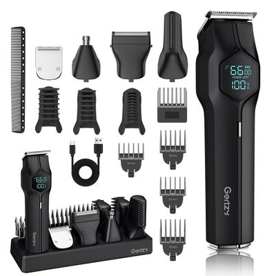 5-in-1 Electric Beard Trimmer Magnetic Replacement Heads, Professional Cordless Hair Clippers for Men Rechargeable, IPX7 Waterproof Grooming Kit for Face, Mustache, Body, Nose, Gifts for Men (Black)