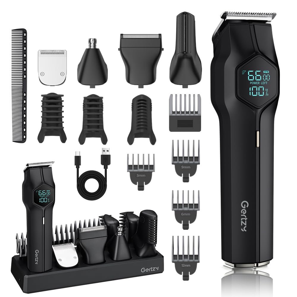 5-in-1 Electric Beard Trimmer Magnetic Replacement Heads, Professional Cordless Hair Clippers for Men Rechargeable, IPX7 Waterproof Grooming Kit for Face, Mustache, Body, Nose, Gifts for Men (Black)